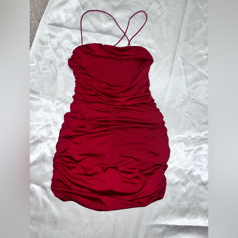 Elegant Red Ruched Dress
